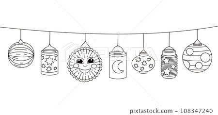 Garland with diverse Lanterns for saint martin day traditional in Germany 108347240