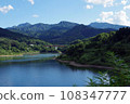 Dam lake of Otani dam, Lake Himesayuri and Morimon mountain massif 108347777