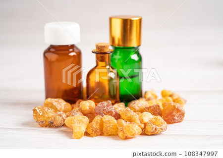 Frankincense or olibanum aromatic resin isolated on white background used in incense and perfumes. 108347997