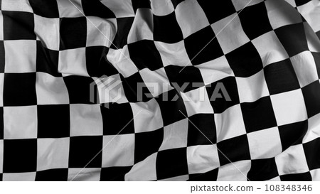 Checkered Race Flag. Freeze Motion Wavy closeup fabric fluttering Racing Flags background. Formula One flag car motor sport. Checkered Race Flag. Freeze Motion Wavy closeup fabric fluttering Racing Flags background. Formula One flag car motor sport. 108348346