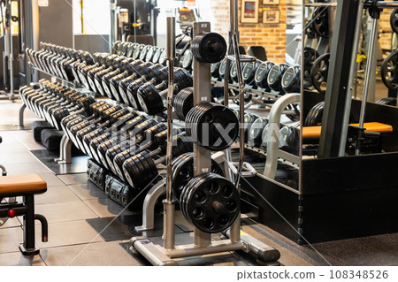 Interior view of an unmanned fitness gym Interior view of an unmanned fitness gym 108348526