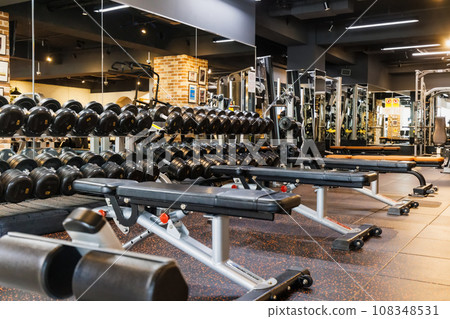 Interior view of an unmanned fitness gym 108348531