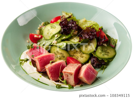 Tuna slices with vegetable salad Tuna slices with vegetable salad 108349115