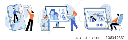 Online communication. Vector illustration. Social media platforms have reshaped online communication and networking practices Online communities thrive on shared interests and mutual connections 108349881