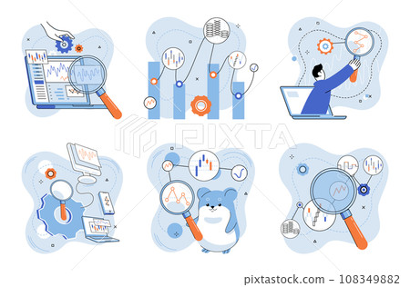 Technical analysis. Vector illustration. Economic factors influence exchange rates, and analyzing them is essential for successful currency trading Analyzing economy helps businesses anticipate market 108349882