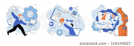 Virtual work meeting. Vector illustration. Accounting professionals utilize digital tools for remote work and financial management Virtual work meetings enable efficient communication and Virtual work 108349887