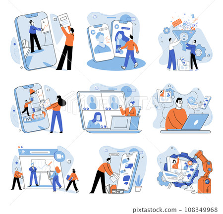 Virtual work meeting. Vector illustration. Virtual work has transformed way we collaborate and communicate Remote meetings facilitate international connections and global collaboration The internet Virtual work meeting. Vector illustration. Virtual work has transformed way we collaborate and communicate Remote meetings facilitate international connections and global collaboration The internet 108349968