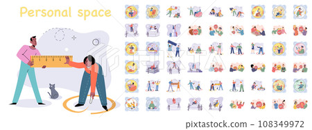 Personal space vector illustration. Everyone needs personal space to feel comfortable and protected Protecting ones personal space is essential for maintaining mental well being Psychological research Personal space vector illustration. Everyone needs personal space to feel comfortable and protected Protecting ones personal space is essential for maintaining mental well being Psychological research 108349972