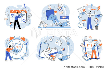 Busy employee vector illustration. The deadline for project created sense urgency among busy employees Completing tasks within tight deadlines is common challenge faced by busy employees The career Busy employee vector illustration. The deadline for project created sense urgency among busy employees Completing tasks within tight deadlines is common challenge faced by busy employees The career 108349981