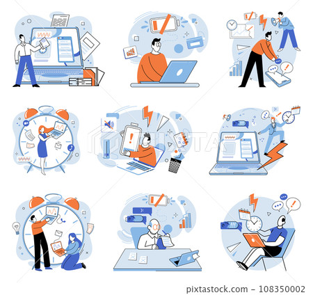 Working hard vector illustration. Finding effective strategies to manage workload and deadlines is essential for reducing stress and frustration Discrimination in workplace can hinder motivation 108350002