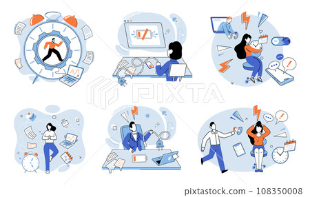 Stress at work vector illustration. Managing stress and seeking support are crucial for preventing burnout and maintaining mental health The stress at work metaphor illustrates heavy burden 108350008