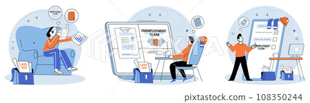 Unemployment. Vector illustration. Unemployment presents significant problem affects individuals and society as whole Difficulty finding employment can lead to worry and anxiety about future Unemployment. Vector illustration. Unemployment presents significant problem affects individuals and society as whole Difficulty finding employment can lead to worry and anxiety about future 108350244