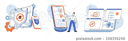 Malware spyware virus. Vector illustration. Infected systems cspread malware and compromise datintegrity Malware, spyware, and viruses are metaphorical criminals digital world Security measures 108350248