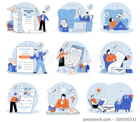 Unemployment. Vector illustration. Melancholy often accompanies long periods unemployment and job uncertainty The financial crisis caused widespread sadness and despair among those affected 108350331