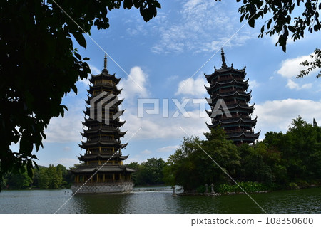Guilin, China Sun Moon Twin Pagodas 108350600