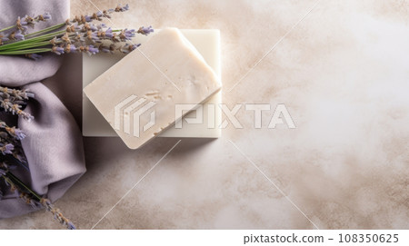 Bars of handmade soap with lavender flowers 108350625