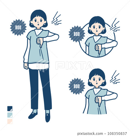 一名穿著針織背心的婦女抗議和噓聲的插圖 108350837
