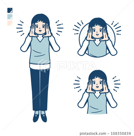 身穿針織背心的女子大聲喊叫的插圖 身穿針織背心的女子大聲喊叫的插圖 108350839