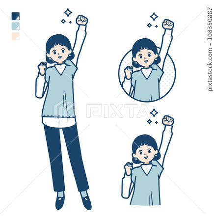 身穿針織背心的女子擺出勇敢姿勢的插圖 身穿針織背心的女子擺出勇敢姿勢的插圖 108350887