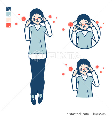患有花粉過敏的針織背心婦女的插圖 108350890