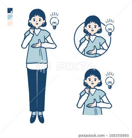 圖:一位穿著針織背心的女人想出了一個主意 圖:一位穿著針織背心的女人想出了一個主意 108350893