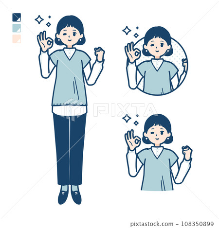 身穿針織背心的女士打招呼的插圖 身穿針織背心的女士打招呼的插圖 108350899
