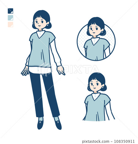 Illustration of a woman relaxing in a knitted vest Illustration of a woman relaxing in a knitted vest 108350911