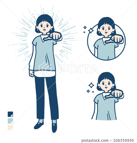 穿著針織背心指向前方的女人的插圖 108350930