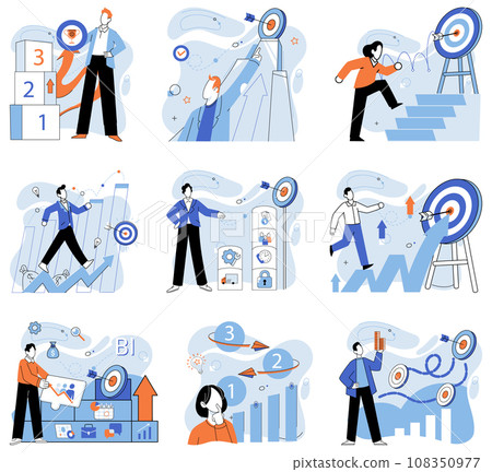 Strategic planning. Vector illustration. The strategic planning metaphor compass guides management decisions Creativity plays vital role in development strategic ideas A well-managed company focuses 108350977