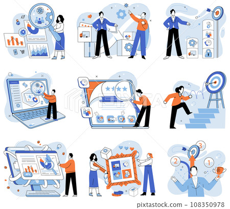Business objectives. Vector illustration. The objective business strategy is to achieve specific goals Setting measurable business targets helps track progress Business finance and industry trends 108350978