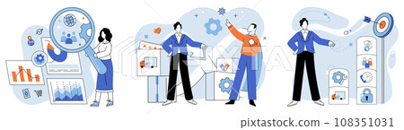 Business objectives. Vector illustration. The determination to achieve business goals fuels growth and innovation Resolving challenges and obstacles is essential for reaching business objectives Business objectives. Vector illustration. The determination to achieve business goals fuels growth and innovation Resolving challenges and obstacles is essential for reaching business objectives 108351031