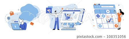 Online advertising vector illustration. Optimization techniques help fine tune online advertising strategies to maximize their impact Social media platforms offer vast opportunities for businesses 108351056