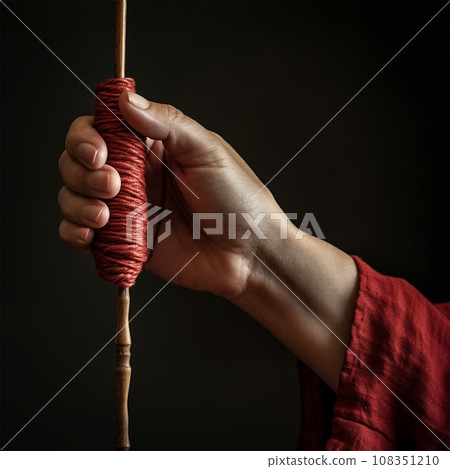Woman's hand with spindle and yarn Woman's hand with spindle and yarn 108351210