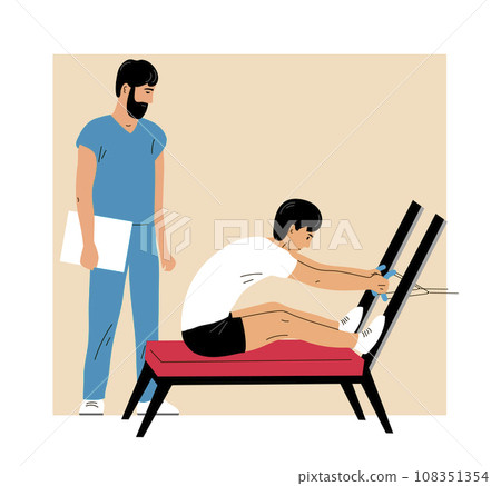 Man patient doing exercises under the supervision of a doctor Man patient doing exercises under the supervision of a doctor 108351354