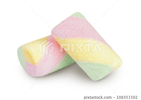 Colorful mini marshmallows isolated on white background with full depth of field 108351502