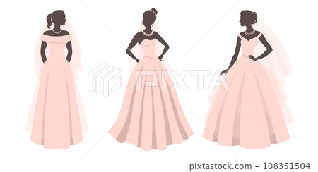Set of brides in pink wedding dresses, silhouettes. Luxurious wedding dresses for brides. Illustration, vector Set of brides in pink wedding dresses, silhouettes. Luxurious wedding dresses for brides. Illustration, vector 108351504