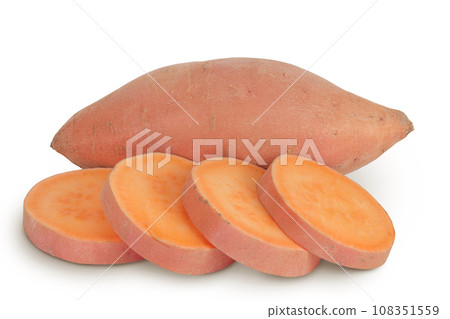 Sweet potato with slices isolated on white background with full depth of field Sweet potato with slices isolated on white background with full depth of field 108351559