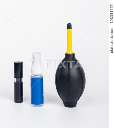 Dust blower, cleaning spray, brush for cleaning, blowing dust for product photography Dust blower, cleaning spray, brush for cleaning, blowing dust for product photography 108351865