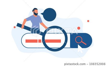 Flat vector illustration showcases a businessman using a magnifying glass to search for the best candidate to join his team in a modern web design. Man looking data information Flat vector illustration showcases a businessman using a magnifying glass to search for the best candidate to join his team in a modern web design. Man looking data information 108352008