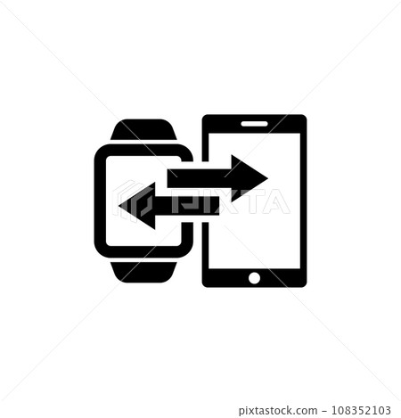 Synchronization of Smart Watch and Phone. Flat Vector Icon illustration. Simple black symbol on white background. Synchronization of Smart Watch sign design template for web and mobile UI element. Synchronization of Smart Watch and Phone. Flat Vector Icon illustration. Simple black symbol on white background. Synchronization of Smart Watch sign design template for web and mobile UI element. 108352103