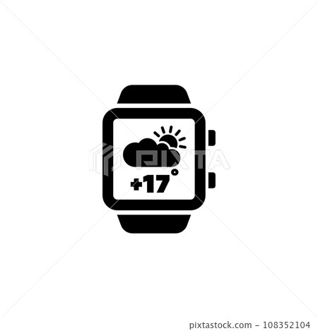 Weather Forecast on Smart Watch Screen. Flat Vector Icon illustration. Simple black symbol on white background. Weather Forecast on Smart Watch sign design template for web and mobile UI element. Weather Forecast on Smart Watch Screen. Flat Vector Icon illustration. Simple black symbol on white background. Weather Forecast on Smart Watch sign design template for web and mobile UI element. 108352104