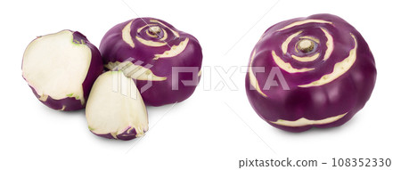 Cabbage kohlrabi and half isolated on white background closeup 108352330