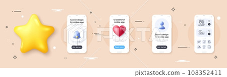 Skin care, Dental insurance and Dating line icons pack. Phone screen mockup with 3d bell, star and placeholder. Electronic thermometer, Prescription drugs, Leaf dew web icon. Vector Skin care, Dental insurance and Dating line icons pack. Phone screen mockup with 3d bell, star and placeholder. Electronic thermometer, Prescription drugs, Leaf dew web icon. Vector 108352411