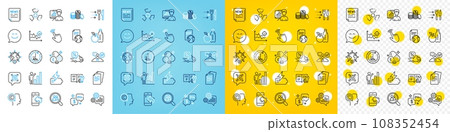 Vector icons set of Search employees, Fake news and Documents line icons pack for web with Food delivery, Presentation board, Job interview outline icon. Battery, Cogwheel. Vector 108352454