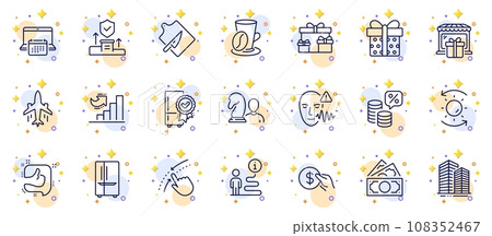 Outline set of Sun protection, Surprise boxes and Money line icons for web app. Include Plane, Chess, Security agency pictogram icons. Payment, Swipe up, Like signs. Gift box. Vector Outline set of Sun protection, Surprise boxes and Money line icons for web app. Include Plane, Chess, Security agency pictogram icons. Payment, Swipe up, Like signs. Gift box. Vector 108352467