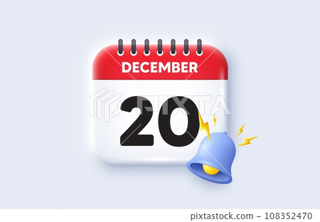 20th day of the month icon. Calendar date 3d icon. Event schedule date. Meeting appointment time. 20th day of December month. Calendar event reminder date. Vector 108352470