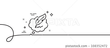 Copywriting speech bubble line icon. Continuous one line with curl. Feather sign. Copyright symbol. Copyright chat single outline ribbon. Loop curve pattern. Vector Copywriting speech bubble line icon. Continuous one line with curl. Feather sign. Copyright symbol. Copyright chat single outline ribbon. Loop curve pattern. Vector 108352472