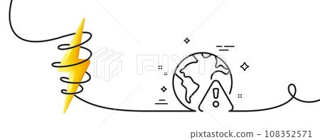 Internet warning line icon. Continuous one line with curl. Attention triangle sign. Caution alert symbol. Internet warning single outline ribbon. Loop curve with energy. Vector Internet warning line icon. Continuous one line with curl. Attention triangle sign. Caution alert symbol. Internet warning single outline ribbon. Loop curve with energy. Vector 108352571
