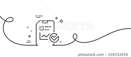 Report document line icon. Continuous one line with curl. Analysis Chart or Sales growth report sign. Statistics data or Checklist symbol. Report checklist single outline ribbon. Vector 108352658