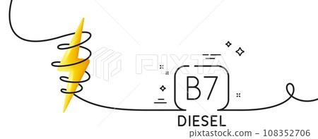 Diesel line icon. Continuous one line with curl. B7 fuel sign. Petroleum oil symbol. Diesel single outline ribbon. Loop curve with energy. Vector 108352706